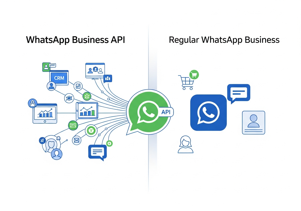 Visual comparison for: WhatsApp Business API vs Regular WhatsApp Business: Which Do You Need?