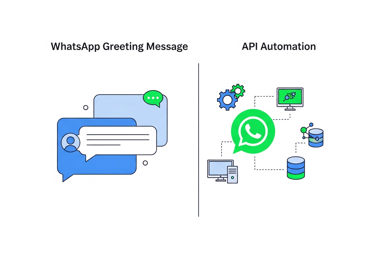 Visual comparison for: WhatsApp Greeting Message vs. API Automation: Which Setup Do You Need?